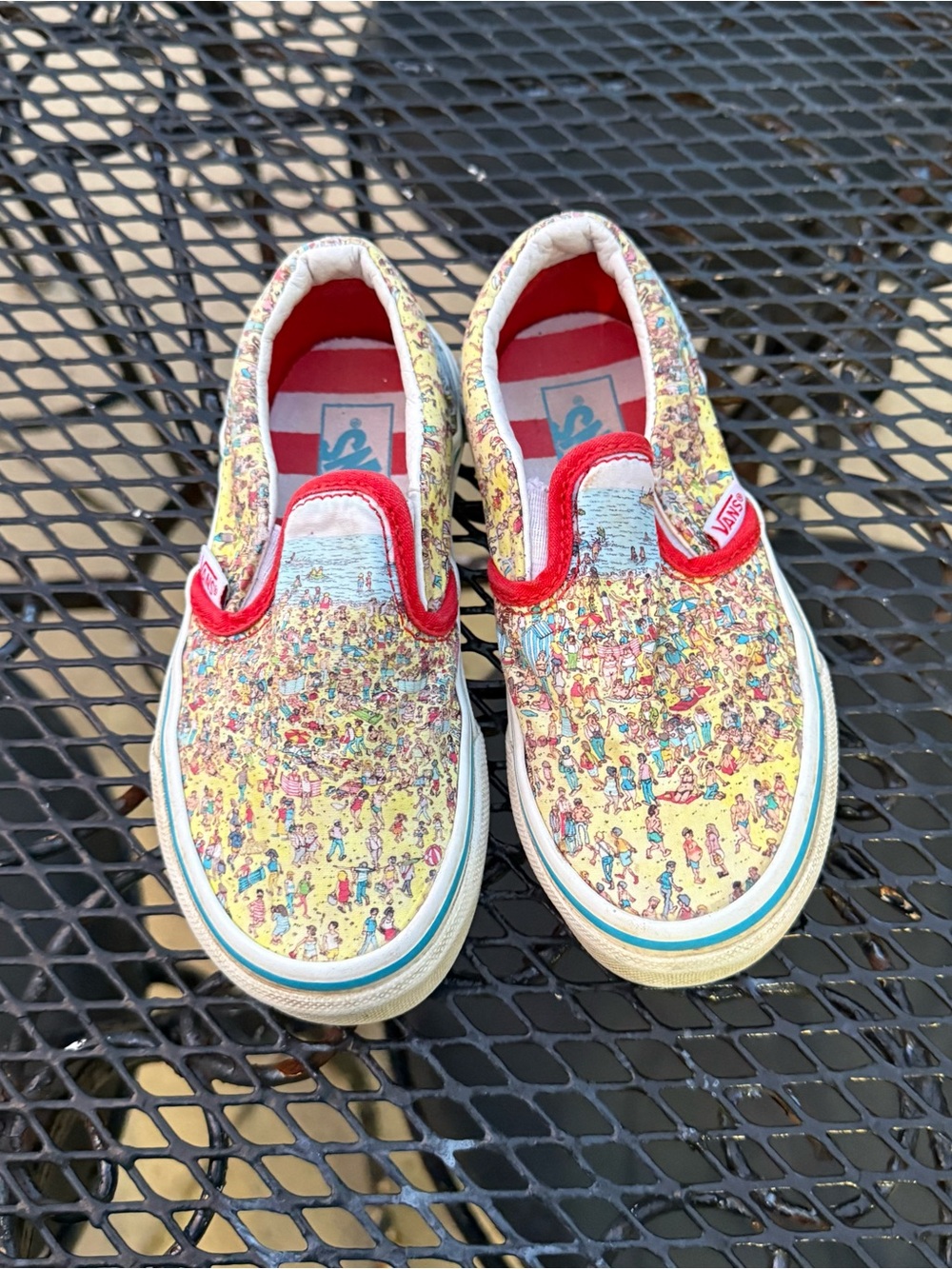 Vans Kids  where’s Waldo Slip-On Sneakers in Yellow with Red Trim